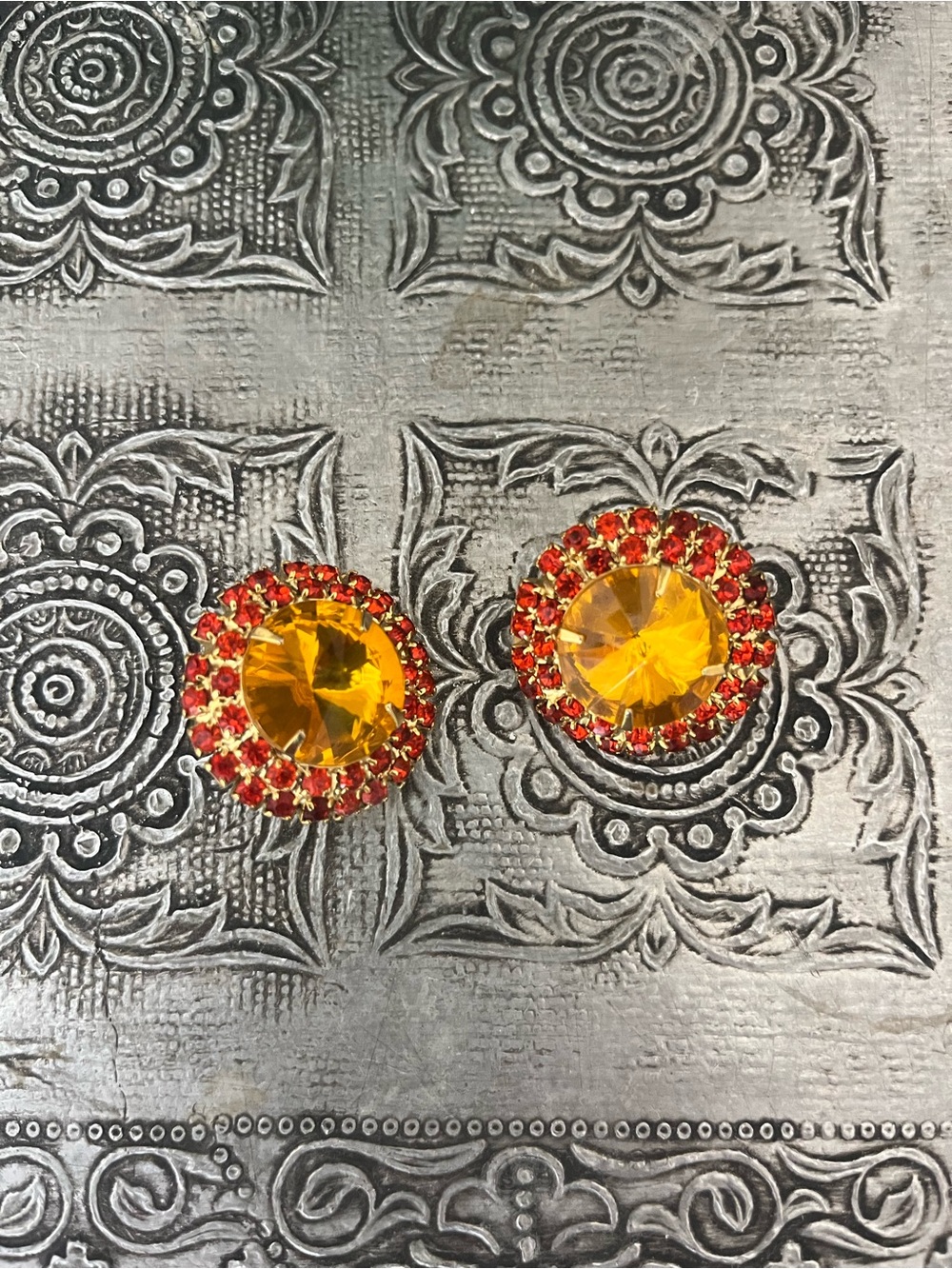 Vintage Clip-on Gold-Tone Yellow Crystal Halo Earrings